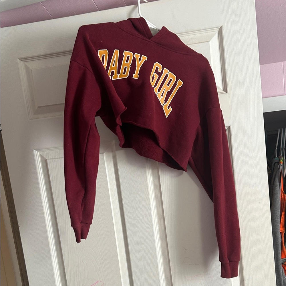 Fashion Nova Maroon Crop Top with Yellow Lettering